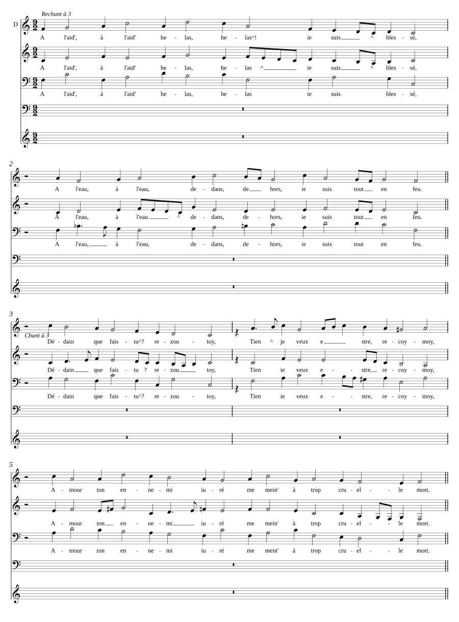 На помощь, на помощь, увы, увы! Я ранен (A l'aid', à l'aid, helas, helas ! ie suis blessé)