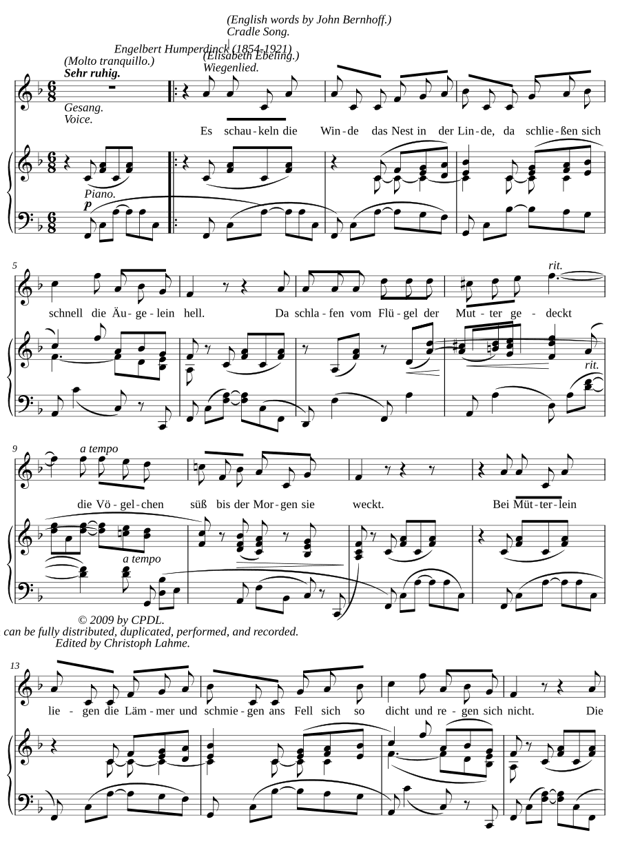 Колыбельная (Wiegenlied - Cradle Song)
